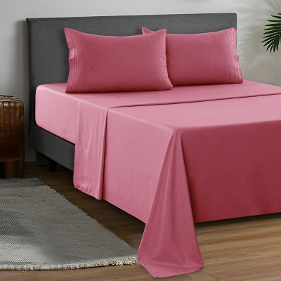 Microfiber Sheets Set 4 Piece Solid Sheet Set Deep Pocket Bed Sheets Plain Bedding with Pillowcases  - Lux Decor Collection