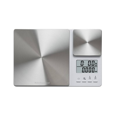 KitchenAid 11lb Dual Platform Kitchen Digital Food Scale Silver: Baking Scale with LCD Display, Stainless Steel