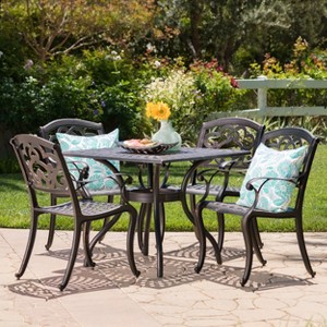 Christopher Knight Home Venti Outdoor Cast Aluminum 5 Piece Dining Set with Umbrella Hole, Shiny Copper - 1 of 4