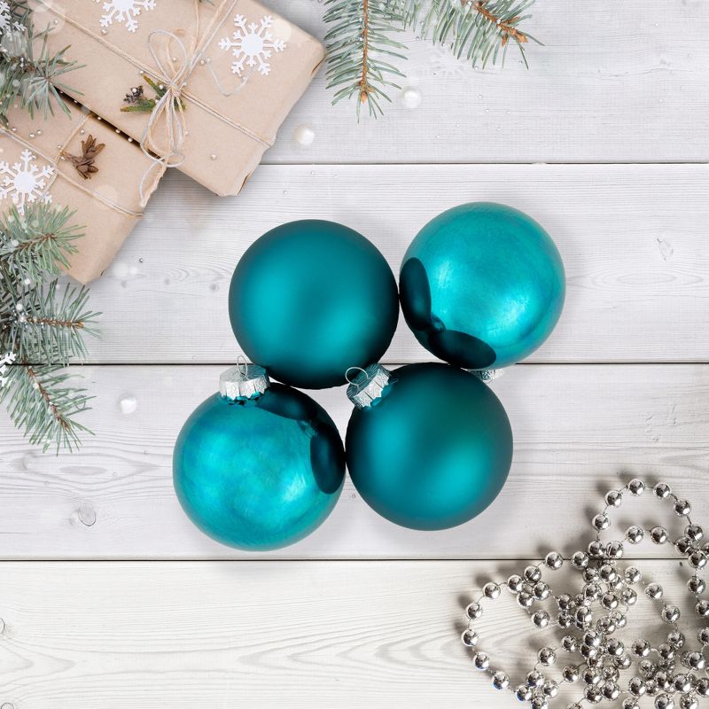 Northlight 4pc Shiny and Matte Glass Ball Christmas Ornament Set 4" - Turquoise Blue, 2 of 5