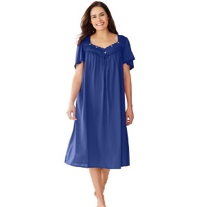 Only Necessities Plus Size Short Silky Lace-Trim Gown - 1 of 4
