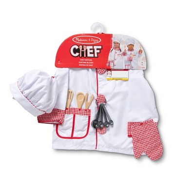 Kids' White and Red Chef Role Play Costume Set with Wooden Utensils