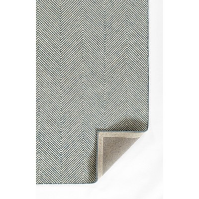 Blue Herringbone Hand Tufted Wool Area Rug, 5' x 8'