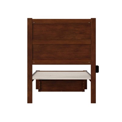 Walnut Twin Wood Platform Bed with Foot Drawer