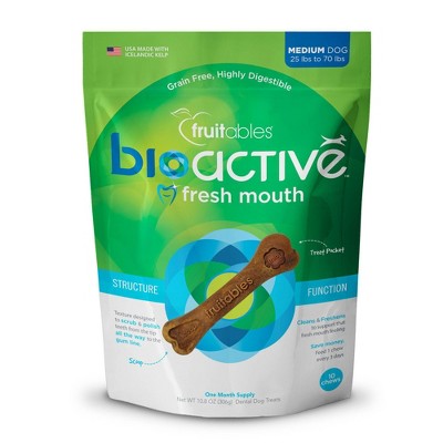Fruitables Bioactive Dental Chews for Medium Sized Dogs One Month Supply Dog Treats - 10ct