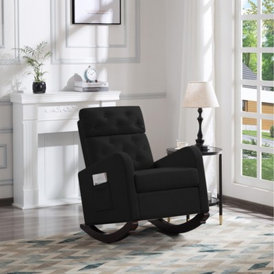 DOMETOUR 26 Inch Velvet Upholstered Rocking Chair, Nursery Rocking Chair Armchair with Side Pocket for Living Room/Baby Room/Bedroom