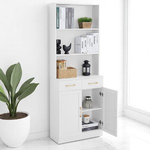 Tall Bathroom Storage Cabinet with 2 Doors, 2 Drawers, and 3 Open Shelves, Freestanding Organizer with Adjustable Shelf - 1 of 4