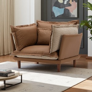 Oversized Hooked Yarn Armchair with Reversible Cushions and High Legs - 1 of 4