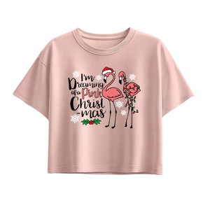 Girls' - Instant Message - Im Dreaming Of A Pink Christmas Short Sleeve Boxy Graphic T-Shirt - 1 of 2