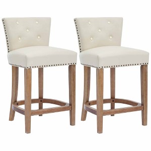 BABYYER Leather Bar Stools, 26" Wooden Barstools Set of 2, 360°  Swivel Counter Height Chairs with Nail-Head Trim for Kitchen Island - 1 of 4