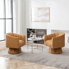 SEYNAR Mid-Century Swivel PU Leather Tufted Round Accent Barrel Chair set of 2 - 3 of 4