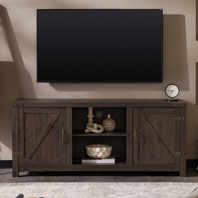NicBex Farmhouse Barn Door TV Stand Modern Media Console with 3-Shelf for TVs up to 65" for Living Room