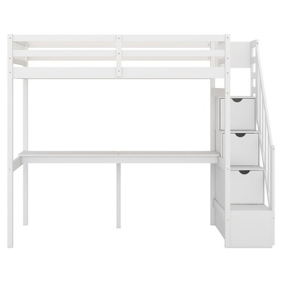 YOOCOZZ Twin Size Loft Bed with Built-in Desk and Storage Staircase