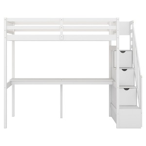 YOOCOZZ Twin Size Loft Bed with Built-in Desk and Storage Staircase - 1 of 4