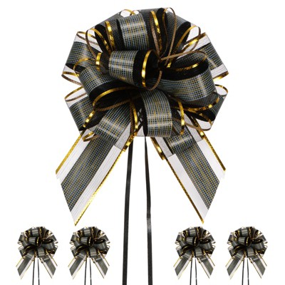 Unique Bargains Plastic Tree Stripes Gold Edge Large Satin Pull Bows 12 Pcs