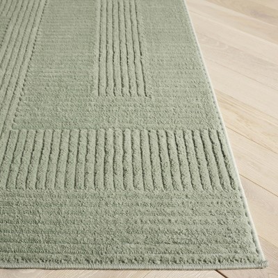 Hand-knotted Green Geometric Synthetic Square Area Rug