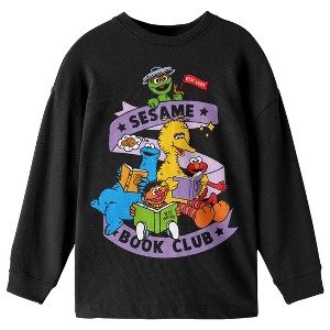 Sesame Street Book Club Crew Neck Long Sleeve Youth Black Tee - 1 of 2