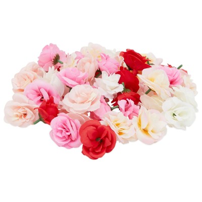 Bright Creations 50 Pack Artificial Rose Flower Heads for Crafts, Stemless Roses (2 in, 5 Colors)