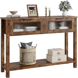 Entryway Table, Wood Console Table with 2 Glass Drawers, 2 Tier Sofa Table with Storage for Living Room, Foyer Tables for Entryway-Rustic Brown - 1 of 4