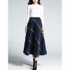Women's Wool Plaid A-Line Skirt - Winter Warm Elastic Waist Pleated Long Skirt Navy Blue - 2 of 4