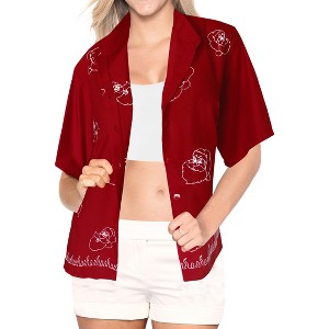 LA LEELA Womens's Blouses Button Down Short-Sleeve Tops Bohemian Vacation Beach Hawaiian Shirt Relaxed Fit Shirts for Women - 1 of 4