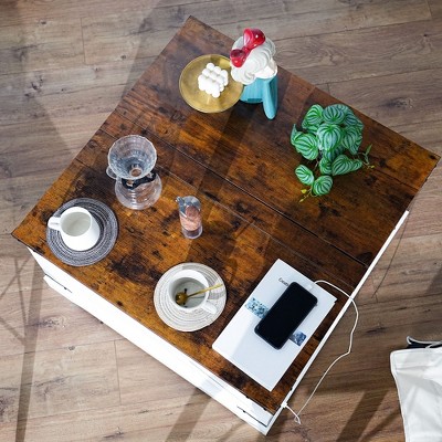 NicBex 31.5"/35.4" Lift-Top Coffee Table with Storage,Tea Table with Charging Station,Square End Table,Multi-Functional Center Table for Living Room
