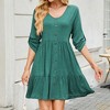 Dress for Women Casual Elegant V Neck Long Sleeve Ruffle Swing Button Down Beach Party Sun Midi Dresses - 3 of 4