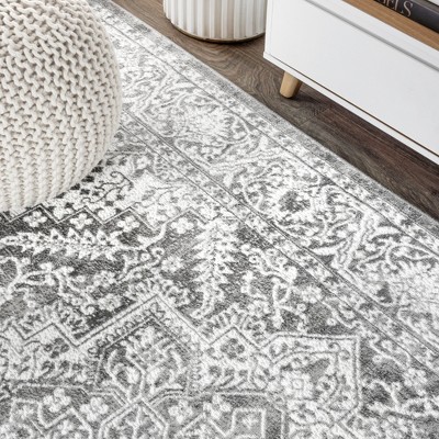 Light Grey Synthetic Medallion 4' x 6' Area Rug