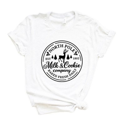 Simply Sage Market Women's North Pole Milk and Cookie Co. Circle Short Sleeve Graphic Tee