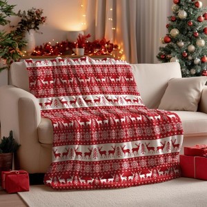Lomsoe Christmas Flannel Blanket Throw Cozy Warm Throw Blanket with Red Reindeer Print Christmas Gift for Winter Couch Sofa Bed Home Decor - 1 of 4