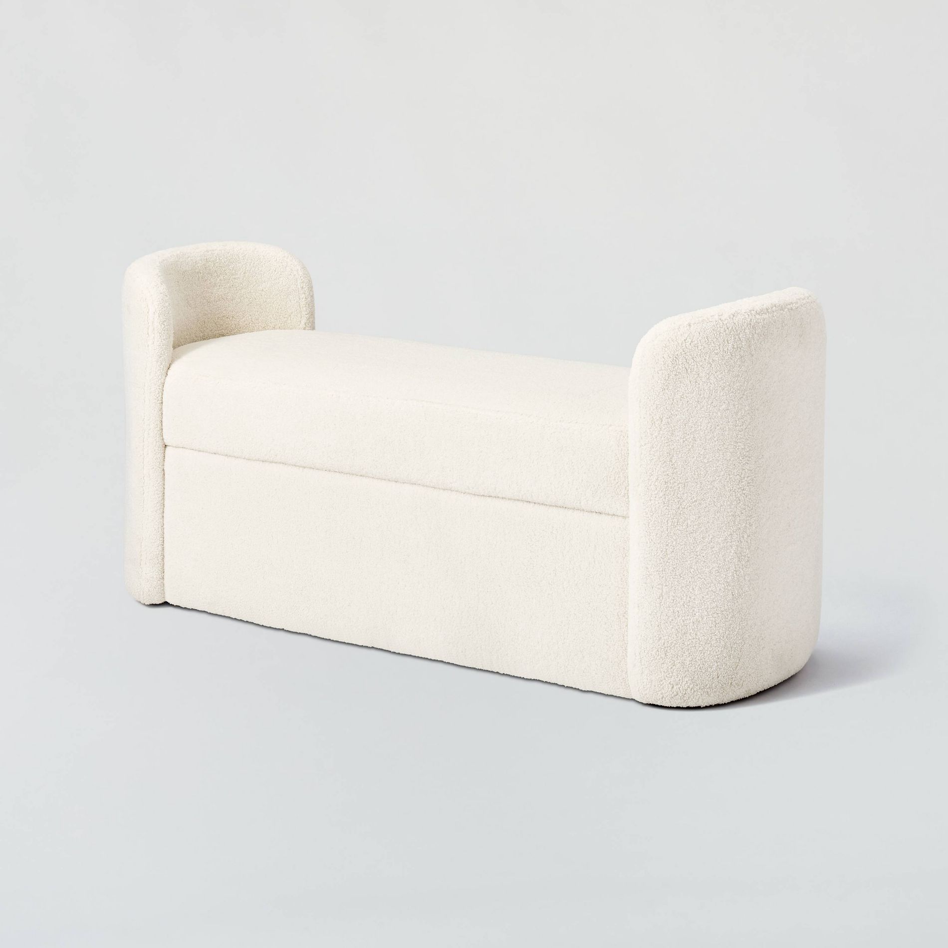 Springdell Rounded Bench Cream Faux Shearling: Velvet Upholstery, Metal & Plywood Frame - Threshold™ designed with Studio McGee