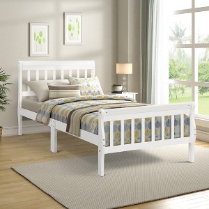 Twin Size Platform Bed Frame with Headboard, Wood Twin Platform Bed Frame for Bedroom - 1 of 4