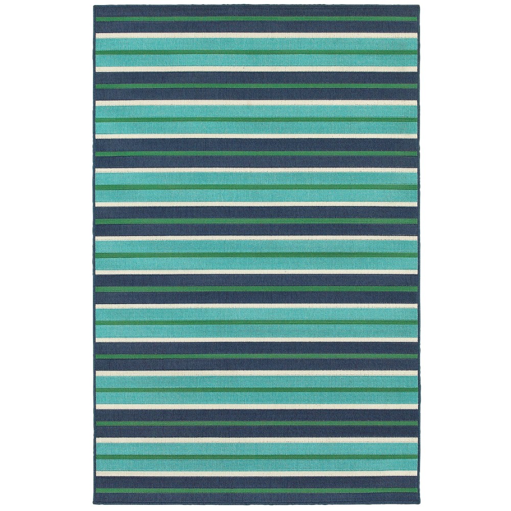 Photos - Area Rug 5'3"x7'6" Marco Multi-Striped Patio Rug Blue/Green - Captiv8e Designs