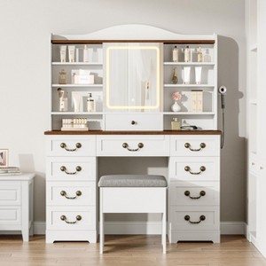 GustoWave Makeup Vanity Desk with Mirror, 10 Drawers & 8 Shelves, Large Vanity Table with Chair for Bedroom, Ample Storage Dressing Table Set - 1 of 4