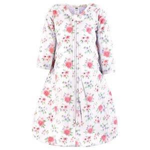 Hudson Baby Infant Girl Long Sleeve Plush Faux Fur Sleeping Bag, Wearable Blanket, Vintage Floral - 1 of 2