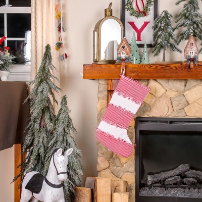 18" Red and White Plaid Fringe Cotton Christmas Stocking