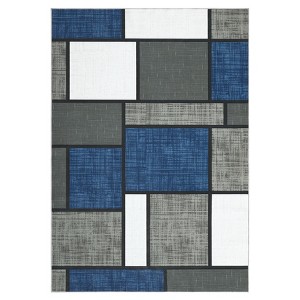 Washable Modern Patchwork Rug Non Slip Low Pile Rug Soft Contemporary Throw Floor Cover Foldable Indoor Carpet for Living Room Bedroom Playroom填 - 1 of 4