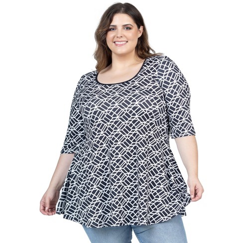 24seven Comfort Apparel Elbow Sleeve Plus Size Tunic Top For Women
