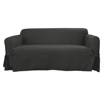 Farmhouse Basketweave Loveseat Slipcover Charcoal - Sure Fit