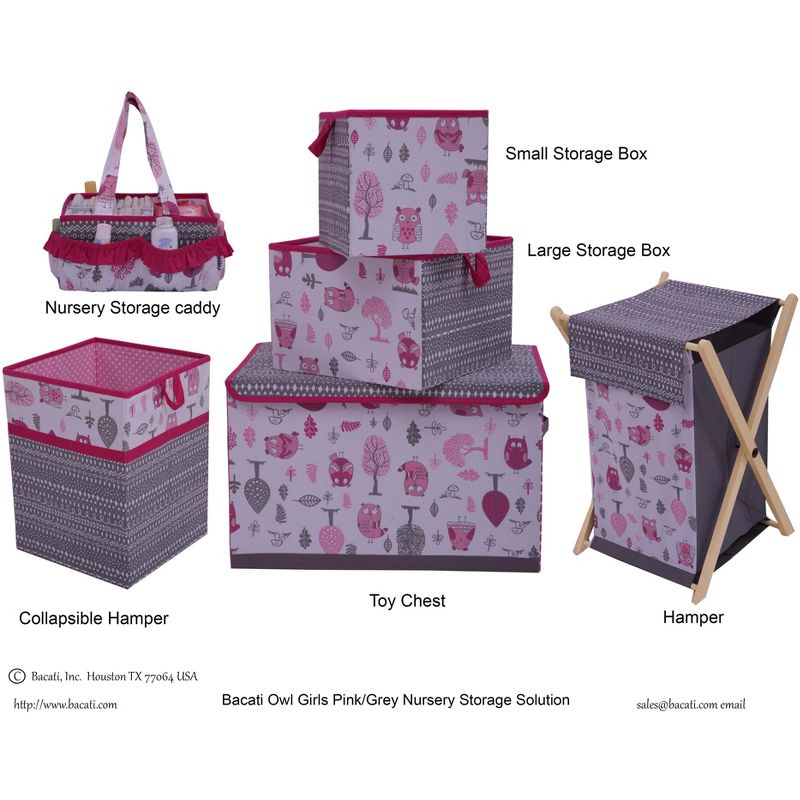 Bacati - Owls Pink/Gray Girls Collapsible Laundry Hamper, 5 of 7