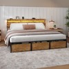 King Size Bed Frame with Wood Headboard, Metal Platform Bed with 3 Storage Drawers Shelf Built-in Charging Station LED Lights No Box Spring Needed - 2 of 4