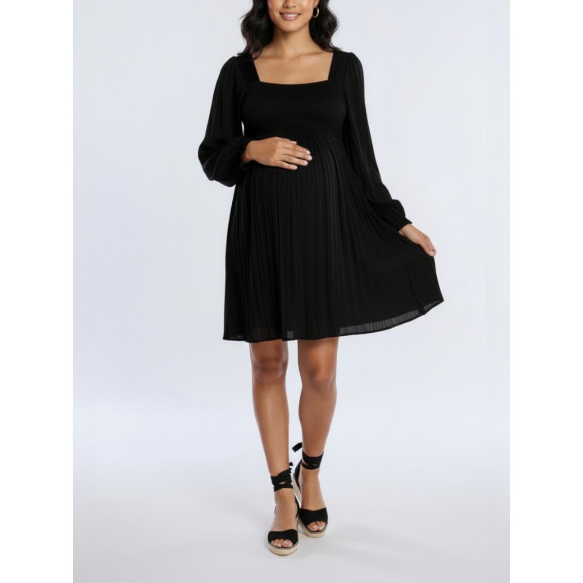 Women's Smocked Babydoll Long Sleeve Mini Dress | Motherhood Maternity