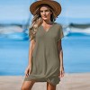 Women's Ivory/Khaki/Green/Blue Notched Neck Short Sleeve Cover-Up Dress - Cupshe - 2 of 3