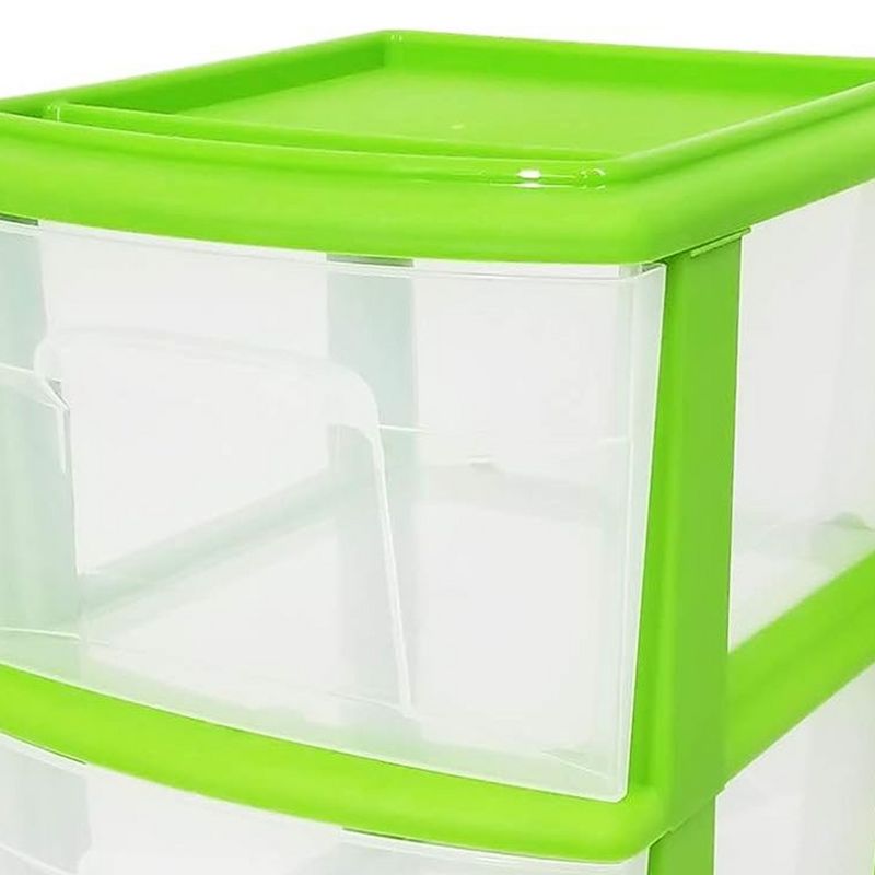 Homz Clear Plastic 3 Drawer Medium Home Organization Storage Container Tower with 3 Large Drawers and Removeable Caster Wheels, Lime Green Frame, 5 of 8