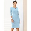 Hobemty Women's Work Zipper Neck Cross Waist-Lined 3/4 Sleeve Midi Pencil Dresses - 2 of 4