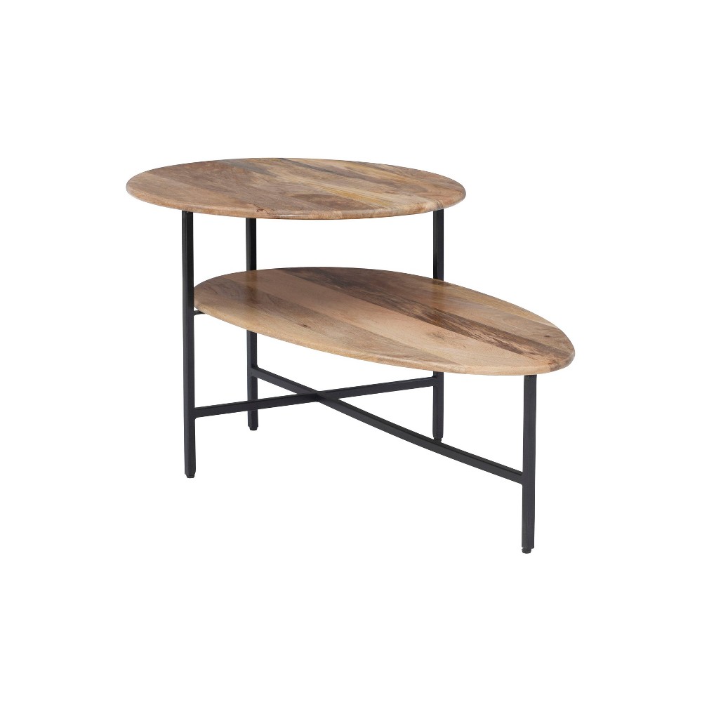 Photos - Coffee Table Charmane Modern 2 Tier  with 2 Solid Wood Tabletops Metal Legs