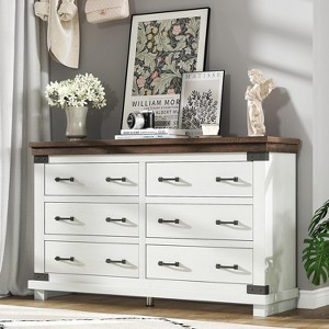 AMERLIFE Farmhouse 6-Drawer Dresser Chests for Bedroom, Wood Large Chest of Drawers, Antique White - 1 of 4