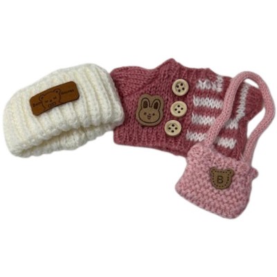 Doll Clothes Superstore Pretty in Pink Striped Sweater Set with Hat and Purse for 17.5 cm Labubu Dolls