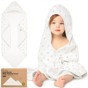 Lyra Muslin Baby Towels with Hoods for Newborn Girls, Boys, 100% Organic Cotton Soft Hooded Baby Bath Towels - 1 of 4