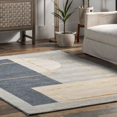 Blue and Gray Tufted Wool Stripe Area Rug 4' x 6'